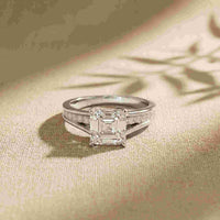 2.30 Ct Asscher Cut Moissanite Split Shank Accent Ring