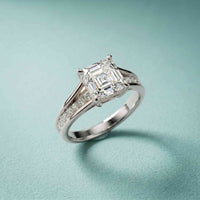 2.30 Ct Asscher Cut Moissanite Split Shank Accent Ring