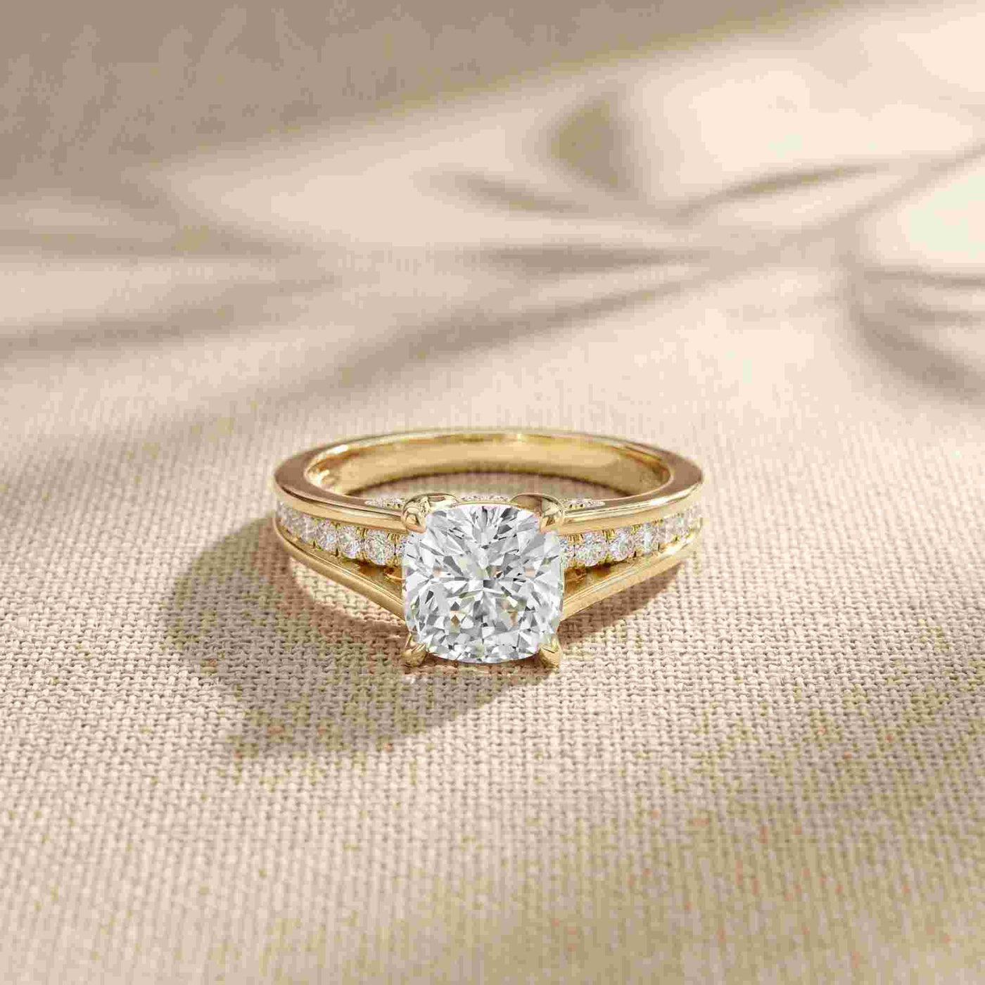 2.30 Ct Cushion Cut Moissanite Elegant Split Shank Ring