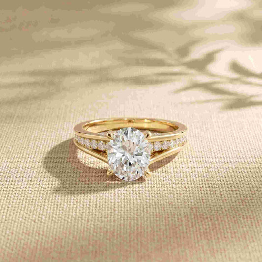2.30 Ct Oval Cut Moissanite Elegant Split Shank Ring