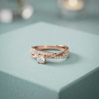 0.70 Ct Round Cut Moissanite Criss Cross Pavé Ring