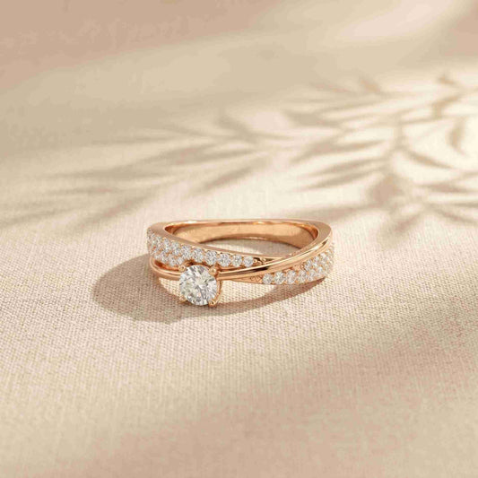 0.70 Ct Round Cut Moissanite Criss Cross Pavé Ring