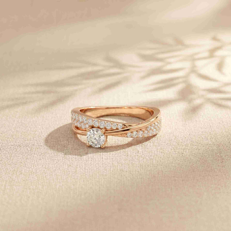 0.70 Ct Round Cut Moissanite Criss Cross Pavé Ring