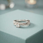 0.70 Ct Round Cut Moissanite Criss Cross Pavé Ring