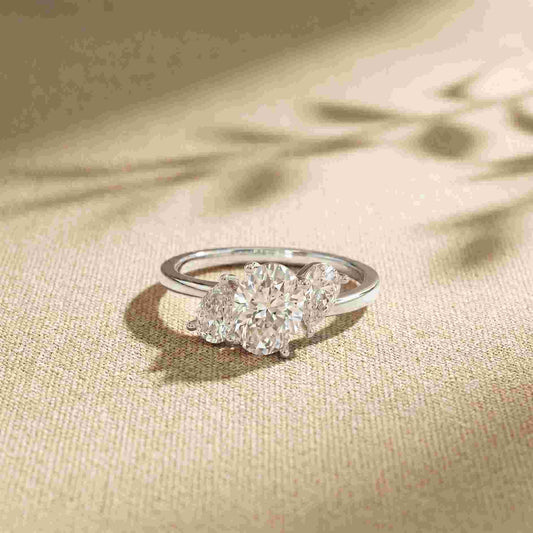 1.55 Ct Oval Cut Moissanite Classic Three Stone Ring