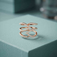 0.70 Ct Round Cut Moissanite Crossover Pavé Ring