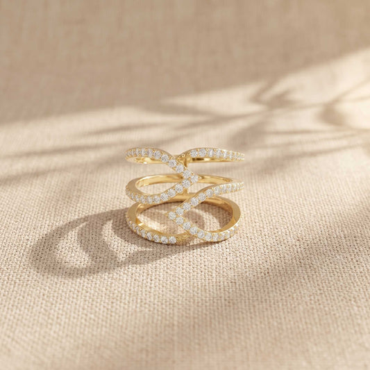 0.70 Ct Round Cut Moissanite Crossover Pavé Ring