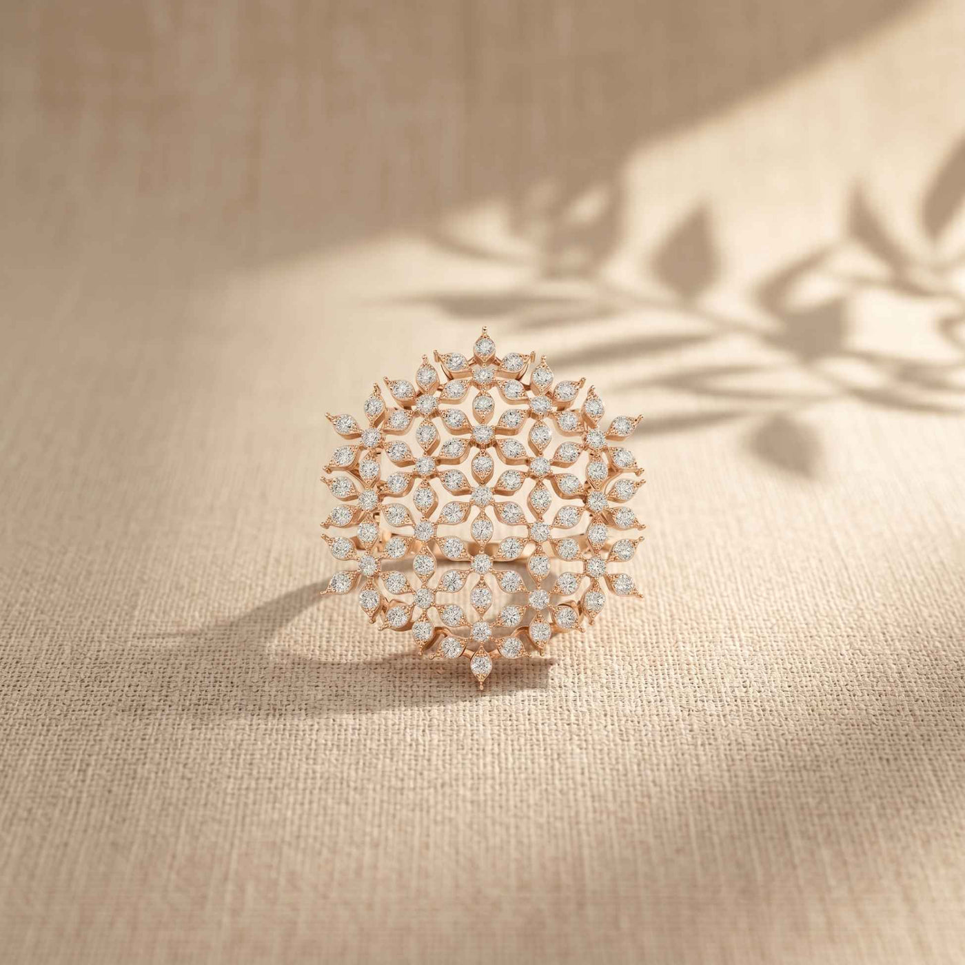 0.90 Ct Round Cut Moissanite Floral Statement Ring