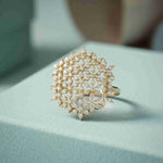 0.90 Ct Round Cut Moissanite Floral Statement Ring