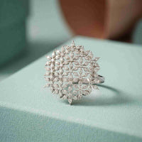 0.90 Ct Round Cut Moissanite Floral Statement Ring