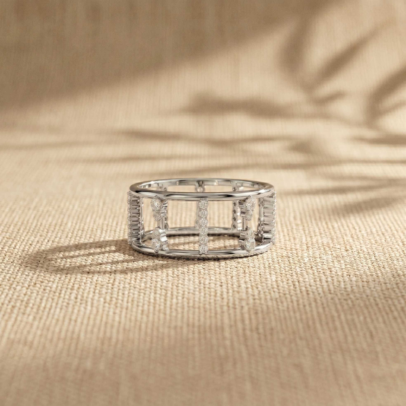 0.35 Ct Round Cut Moissanite Open Gallery Eternity Band Ring