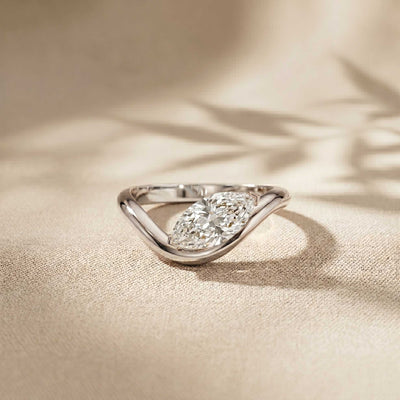 0.87 Ct Marquise Cut Moissanite Curved Shank Ring