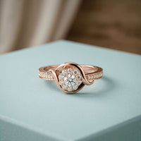 0.45 Ct Round Cut Moissanite Interwoven Halo Ring