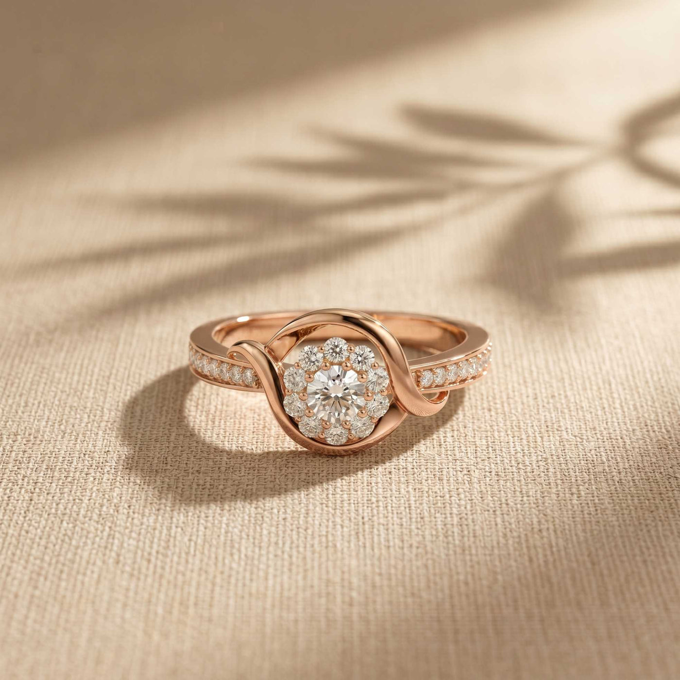0.45 Ct Round Cut Moissanite Interwoven Halo Ring