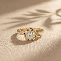 0.45 Ct Round Cut Moissanite Interwoven Halo Ring
