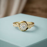 0.45 Ct Round Cut Moissanite Interwoven Halo Ring