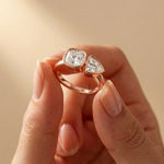 1.95 Ct Cushion & Trillion Cut Moissanite Bezel Duo Ring Rose Gold