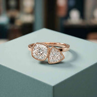 1.95 Ct Cushion & Trillion Cut Moissanite Bezel Duo Ring Rose Gold