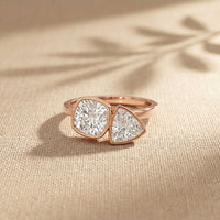 1.95 Ct Cushion & Trillion Cut Moissanite Bezel Duo Ring Rose Gold