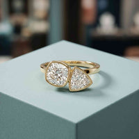1.95 Ct Cushion & Trillion Cut Moissanite Bezel Duo Ring Gold