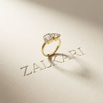 1.95 Ct Cushion & Trillion Cut Moissanite Bezel Duo Ring Gold