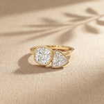 1.95 Ct Cushion & Trillion Cut Moissanite Bezel Duo Ring Gold