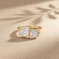 1.95 Ct Cushion & Trillion Cut Moissanite Bezel Duo Ring Gold