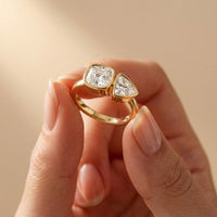 1.95 Ct Cushion & Trillion Cut Moissanite Bezel Duo Ring Gold