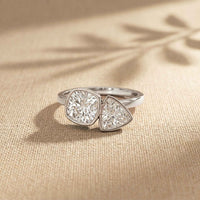 1.95 Ct Cushion & Trillion Cut Moissanite Bezel Duo Ring White