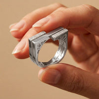 0.20 Ct Round Cut Moissanite Geometric Openwork Ring White