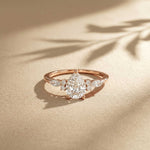 1.20 Ct Pear Cut Moissanite Leaf Accent Ring for Women Rose Gold