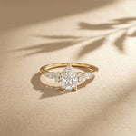 1.20 Ct Pear Cut Moissanite Leaf Accent Ring for Women Gold