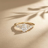 1.20 Ct Pear Cut Moissanite Leaf Accent Ring for Women Gold