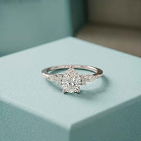 1.20 Ct Pear Cut Moissanite Leaf Accent Ring for Women White