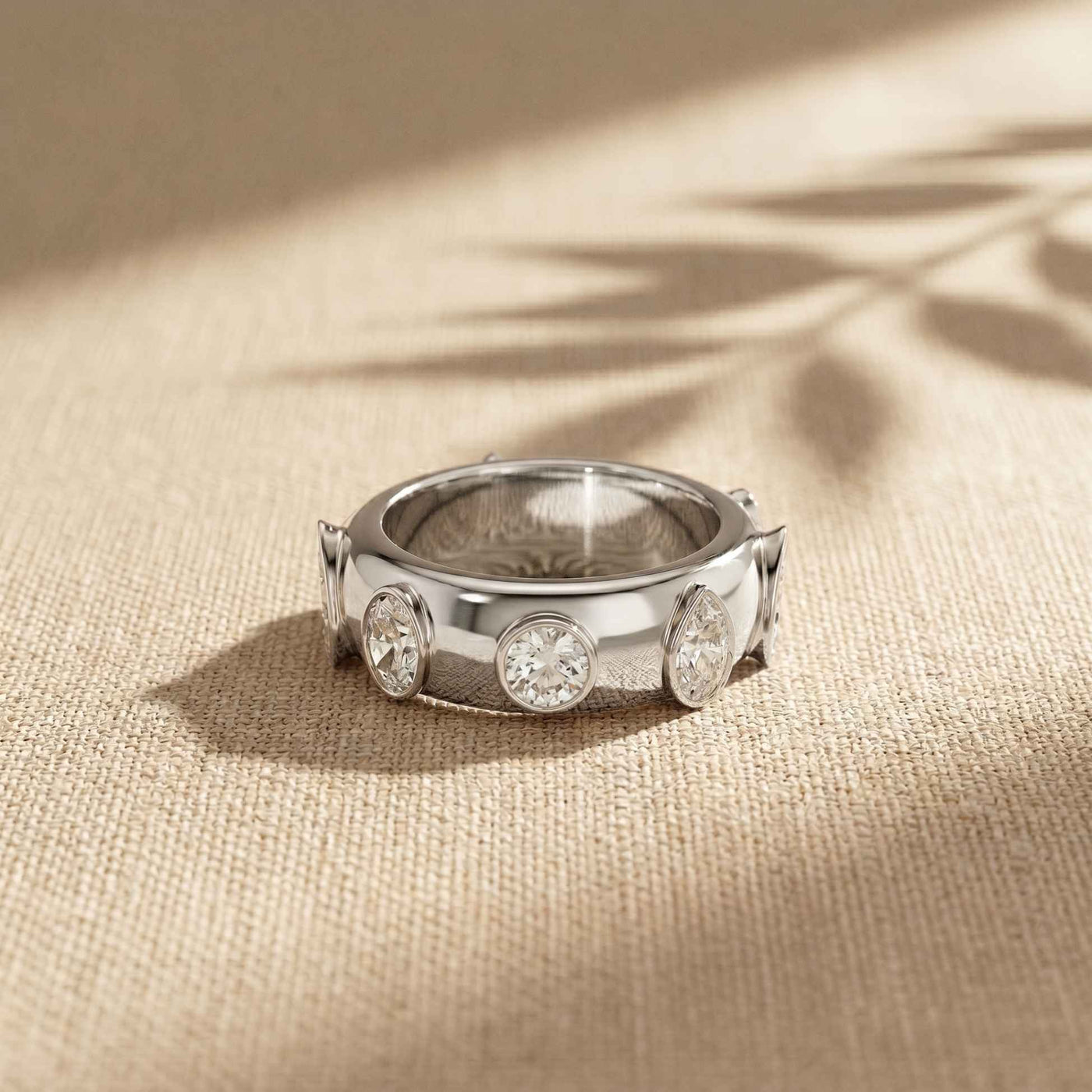 2.35 Ct Round Cut Moissanite Bezel Station Band Ring