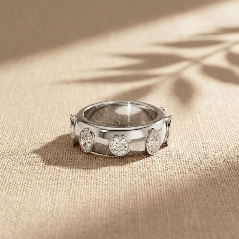 2.35 Ct Round Cut Moissanite Bezel Station Band Ring