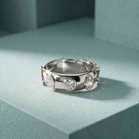 2.35 Ct Round Cut Moissanite Bezel Station Band Ring