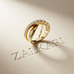 1.10 Ct Round Cut Moissanite Criss-Cross Pavé Wrap Ring