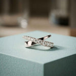 1.10 Ct Round Cut Moissanite Criss-Cross Pavé Wrap Ring