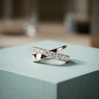 1.10 Ct Round Cut Moissanite Criss-Cross Pavé Wrap Ring