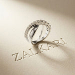 1.10 Ct Round Cut Moissanite Criss-Cross Pavé Wrap Ring