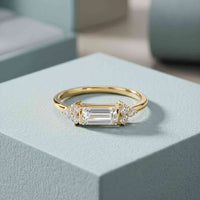 0.20 Ct Baguette Cut Moissanite Minimalist Bar Ring