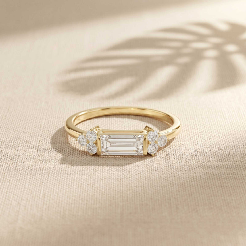 0.20 Ct Baguette Cut Moissanite Minimalist Bar Ring