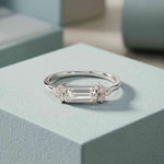 0.20 Ct Baguette Cut Moissanite Minimalist Bar Ring