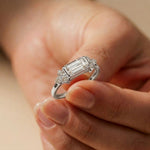0.20 Ct Baguette Cut Moissanite Minimalist Bar Ring