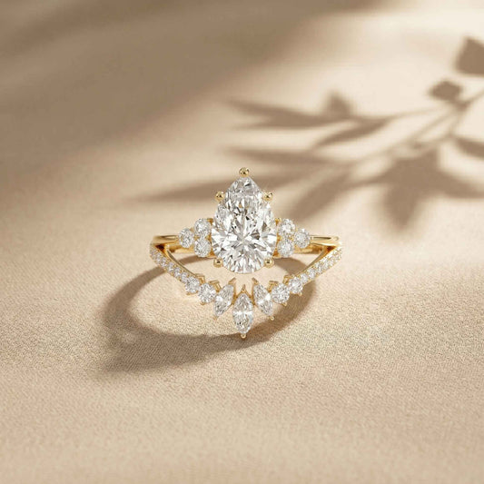 2.05 Ct Pear Cut Moissanite Blossom Crown Ring