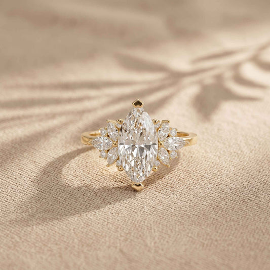 1.85 Ct Marquise Cut Moissanite Floral Bloom Engagement Ring