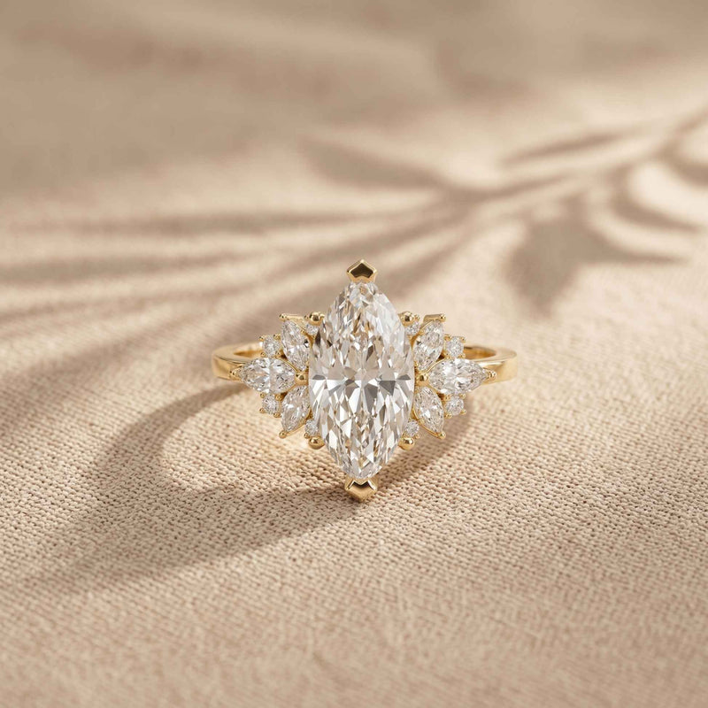1.85 Ct Marquise Cut Moissanite Floral Bloom Engagement Ring