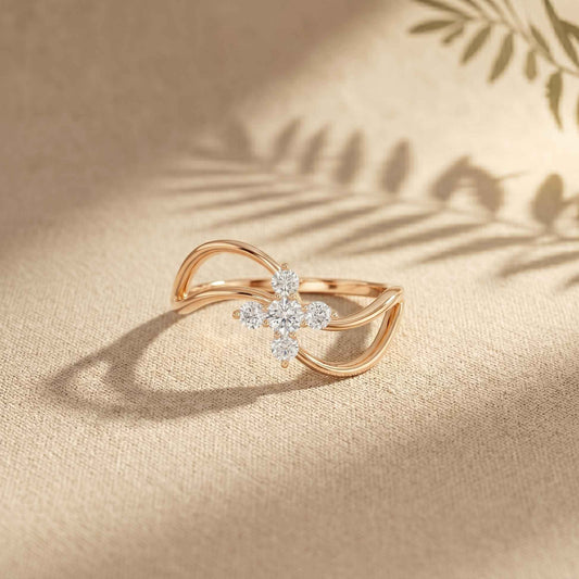 0.25 Ct Round Cut Moissanite Open Floral Wave Ring