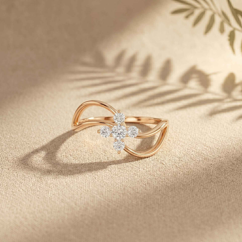 0.25 Ct Round Cut Moissanite Open Floral Wave Ring